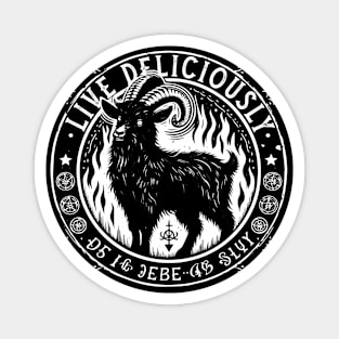 Live Deliciously - Occult Goat - Vintage Woodcut Witch Magnet